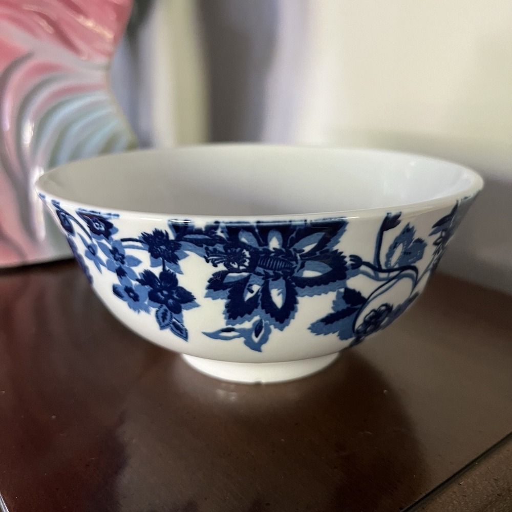 Royal Norfolk Stoneware White Blue Flower Cereal Soup Noodle Bowl‎